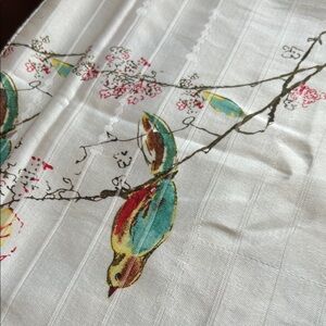 Lenox table runner chirp print 🍒 blossoms in floral design teal red color accent